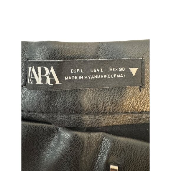 Zara Large Faux Leather Black Pants Wide Leg - Picture 2 of 16